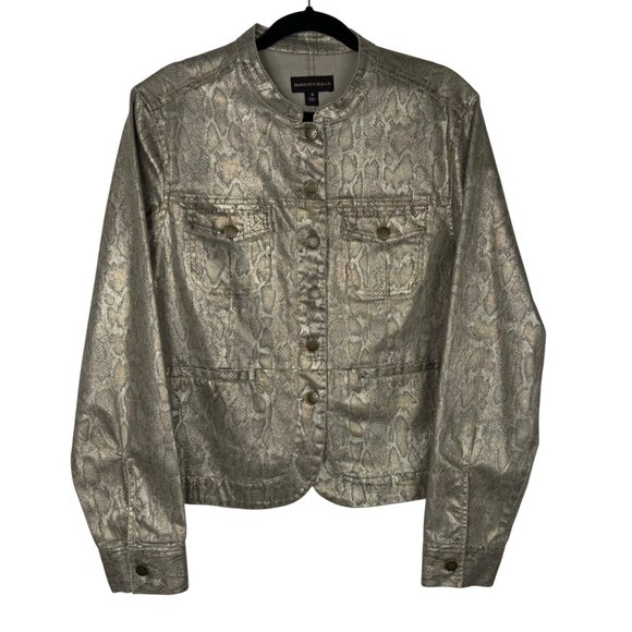Dana Buchman Womens Snakeskin Print Metallic Jacket Size 16 Cotton Blend - Picture 1 of 10